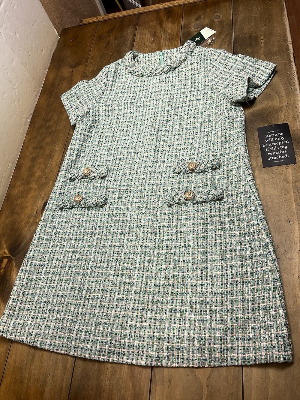 TUCKERNUCK Tweed Jackie Mini Shift Dress Green Textured Size large
